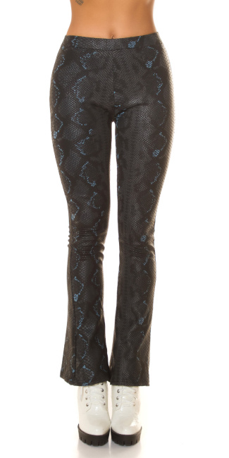faux leather highwaisted flarred pants with Snake print Black